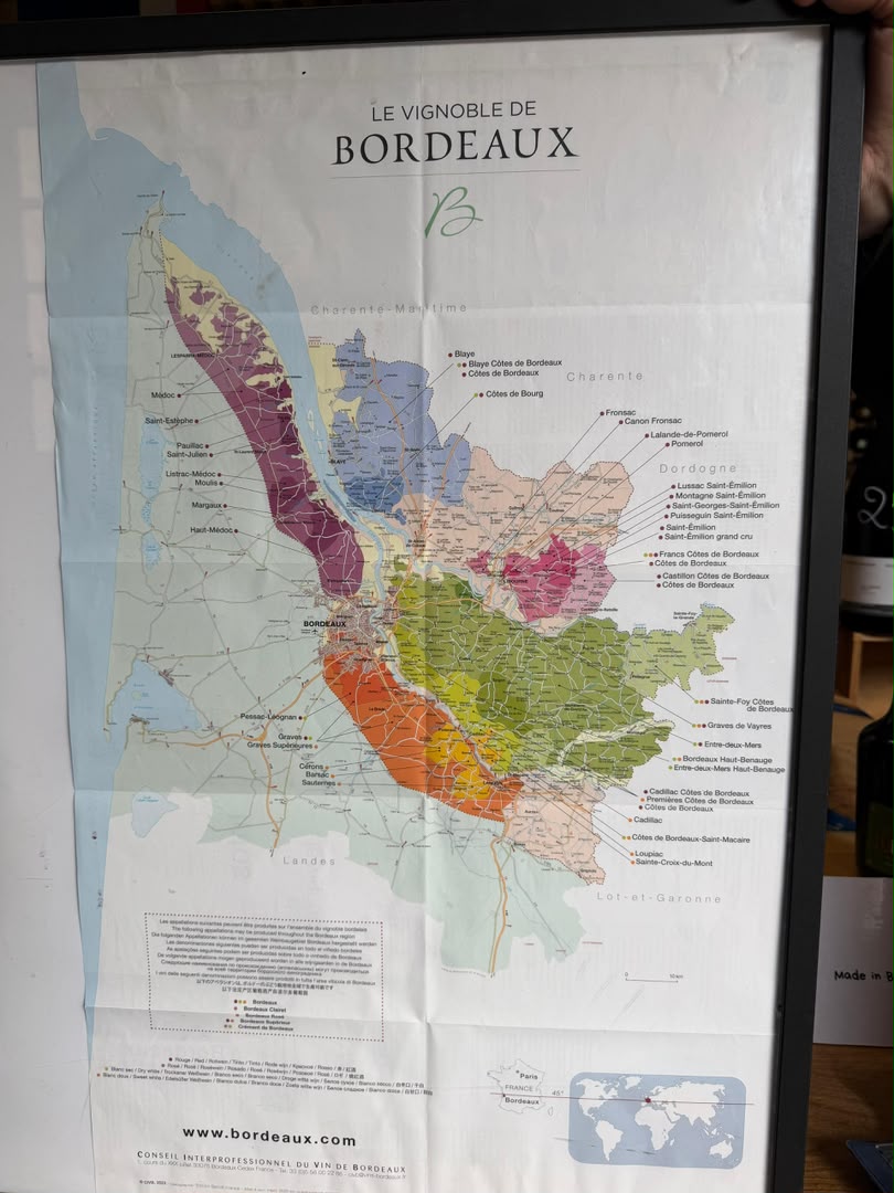A map of the Bordeaux wine region