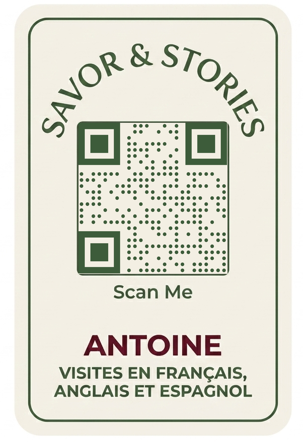 The back of Antoine's card, with a QR code to this site